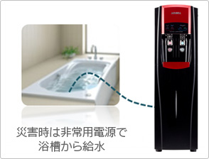 非常時は非常用電源で浴槽から給水